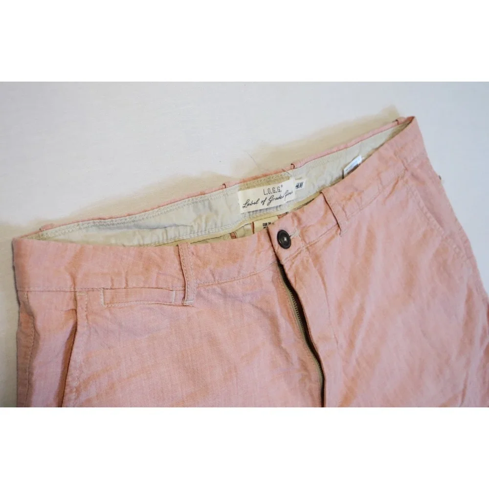 H&M LOGG Mens 36 Salmon Pink Coral Chino Casual Shorts Textured Cotton - Picture 3 of 6